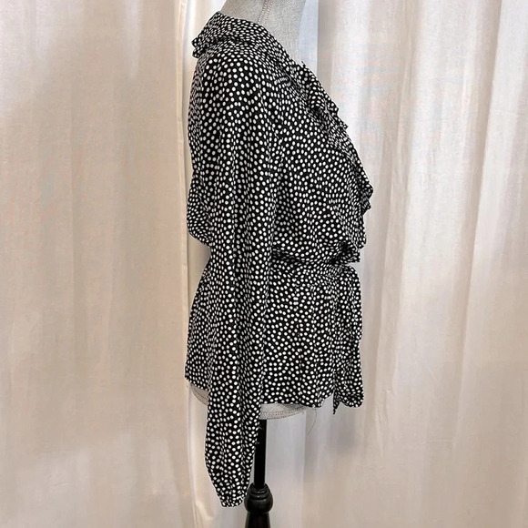 MAX STUDIO Ruffled Polka Dot Blouse Elastic Waist Bow  Tie, Size L - Picture 7 of 11